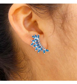Brinco Ear Cuff com Cristais Azul 